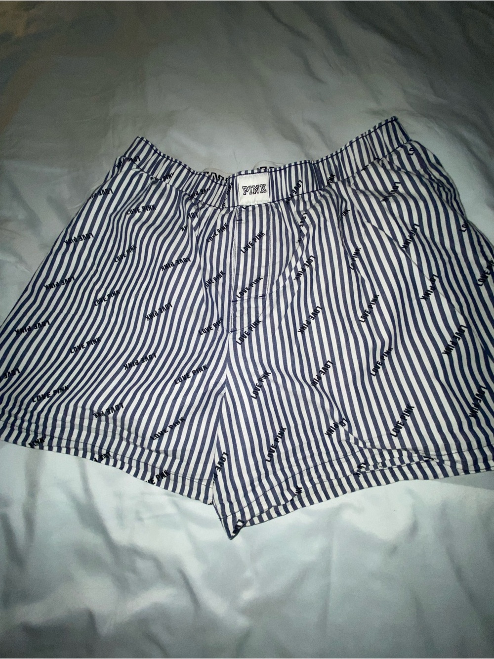 PINK Victoria's Secret Navy and White Striped High-Waist Shorts